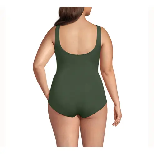 Lands End Green Cross Over One Piece Swimsuit Womens Sz 18 Wrap Flattering