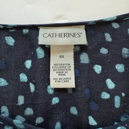 Catherines Navy Blue Confetti Embroidered Pullover Gauze Shirt Size 4X