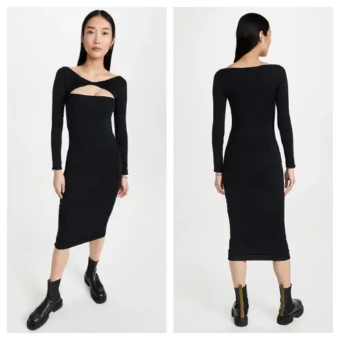 SER.O.YA Irene Black Off Shoulder Cut Out Bodycon Midi Dress Small Emo Goth