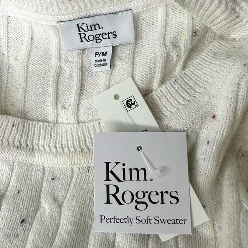 kim rogers Ivory Speckled Cable Crew Soft Sweater Size PM