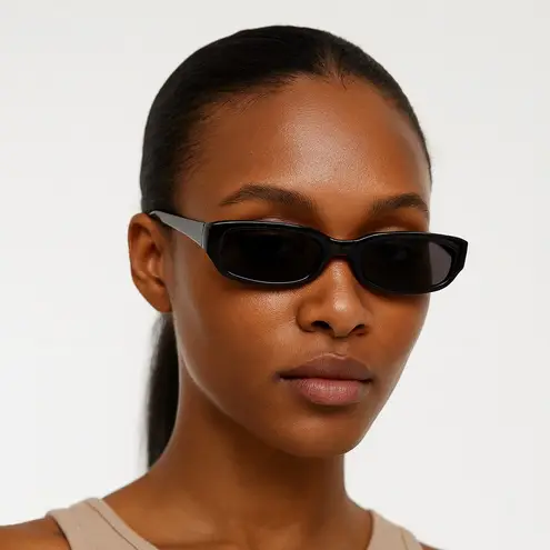 Black Rectangular Slim Frame Sunglasses Unisex Y2K Style