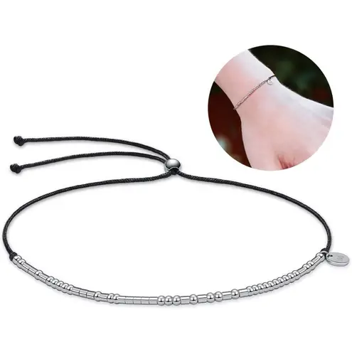Bracelet Morse Code Women I Initial Unbiological Sister Friendship Silk Cord D1 Black
