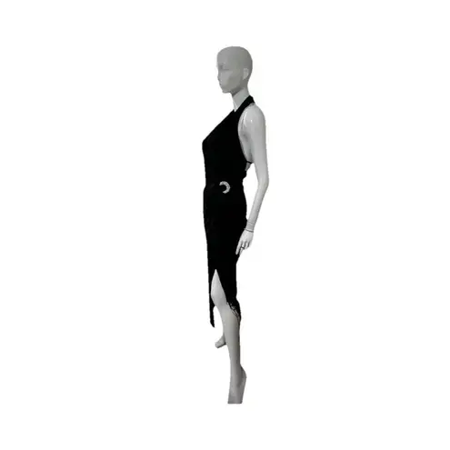 Vintage 80s Climax for David Howard Karen Okada Black Halter Fringe Gown 16 EUC Size undefined