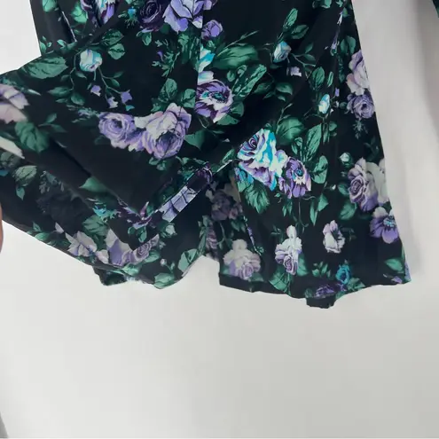 Belle Sky Belle Sky Chiffon Floral Print Strappy V-Neck Long Sleeve Faux Wrap Blouse L