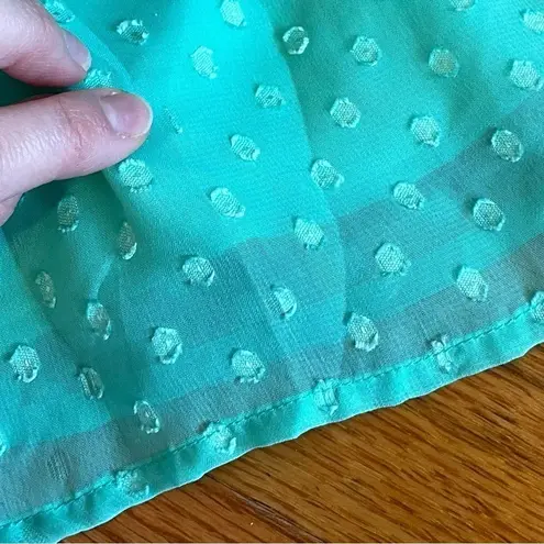VANITY Aqua Seafoam Green Blue Swiss Dot Textured Mini Surplice Faux Wrap Dress Size M