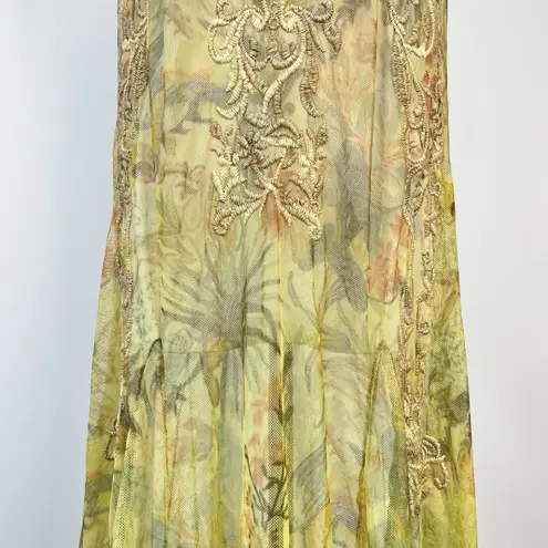 Johnny Was NWOT Arisoe Floral Mesh Embroidered Maxi Dress Green Orange Size S