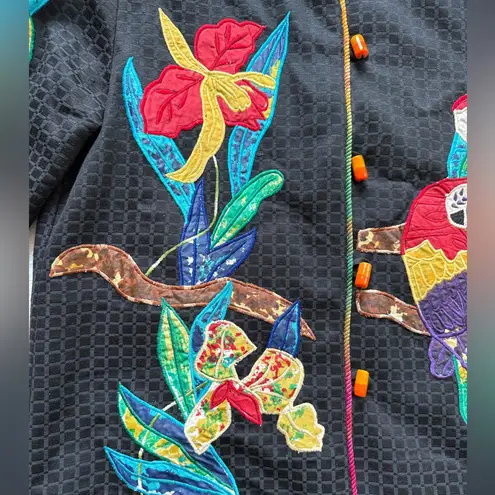 Drapers & Damons Vintage Jacket Black Embroidered Parrot Toggle Womens Small