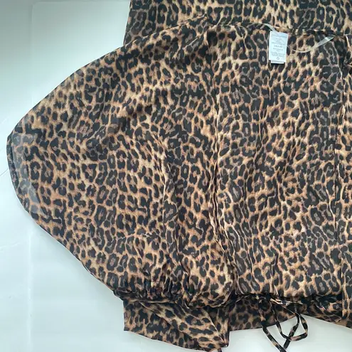 Leopard print tie front beach swim maxi kimono caftan, size L/XL Size L