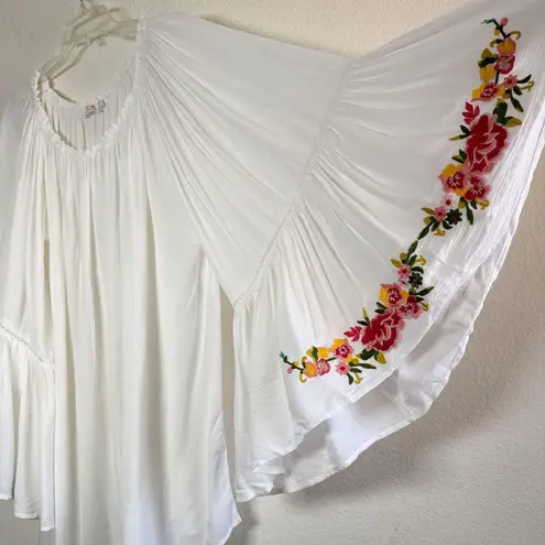 Johnny Was Casey bell sleeve tunic coverup White Floral Embroidery XL