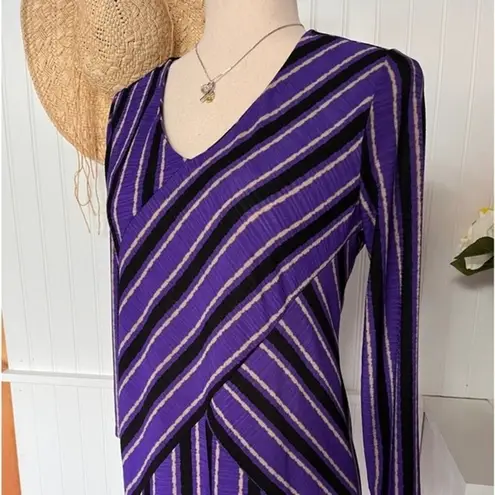 Dana Buchman Purple, B:acl & Cream Striped 3/4 Sleeve Top