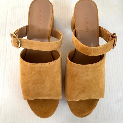 Aerosoles NWOB Women's Tan Suede Cosmic Heeled Slip on Mule Sandal sz 9.5