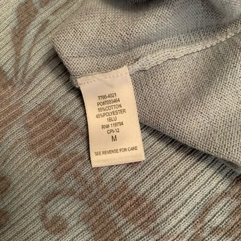 One World short sleeve sweater tunic blue floral scroll print ribbed bodice