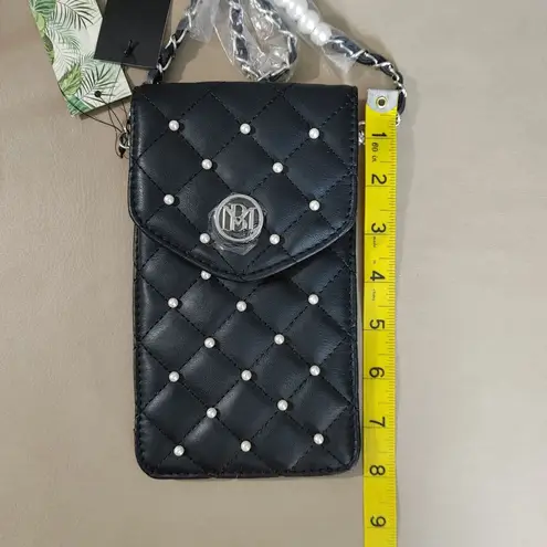 Badley Mischa Black Quilted Crossbody Bag Studio Pearl Accent Silver Chain Strap