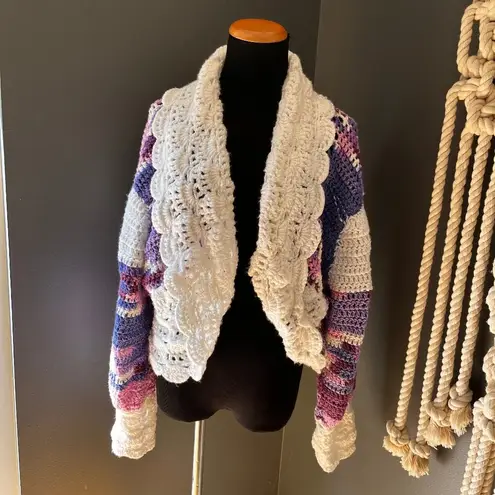 Crochet Granny Core Hand Knit Cardigan Sweater Purple M/L Cottage Fairy Girly Size M