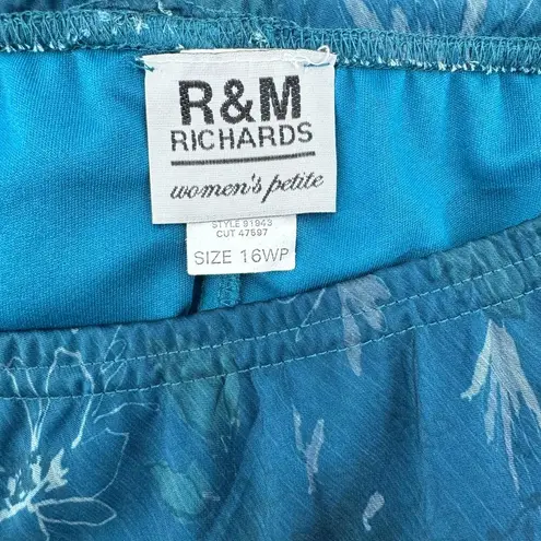 R & M Richards Vintage floral teal elastic waist skirt size 16