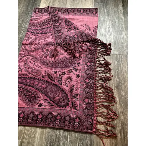 Boho Tasseled Paisley Pink Pashmina Scarf Gypsy Festival Fairy Long Layers Large