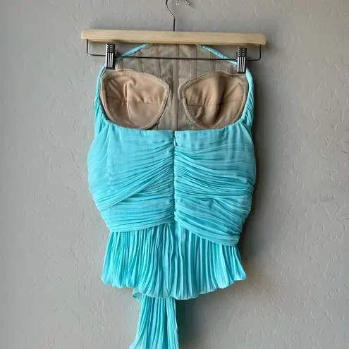 Tre by Natalie Rasabei Blouse Strapless Plisse Bustier Top Blue Size 2