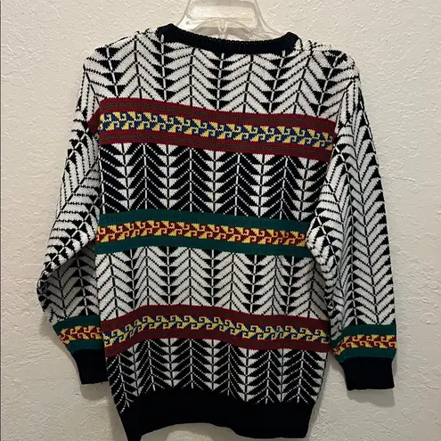 COOGI Vintage Black and Multicolor Crewneck Sweater Geometric Fair Isle