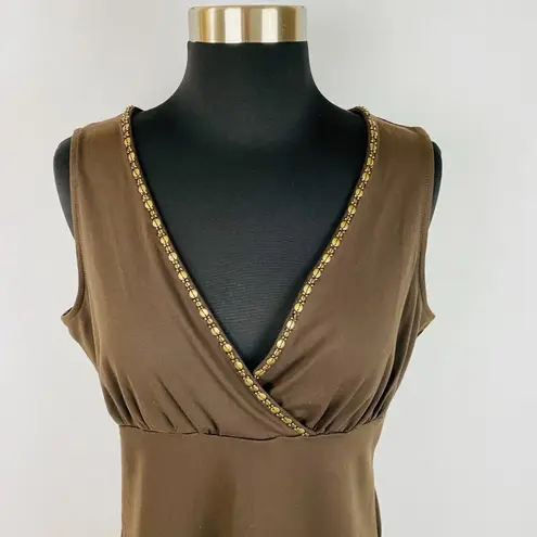 New York & Co. Brown Beaded Sleeveless Top M