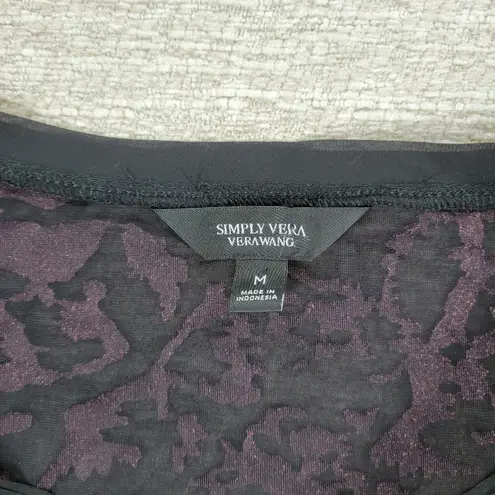 Simply Vera Wang Velvet Burnout Top Womens M Plum Sheer Hem Witchy Fairycore Purple Size M