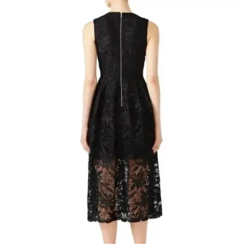 Nicholas Deep V Neck Floral Lace Midi Dress Black Size 2
