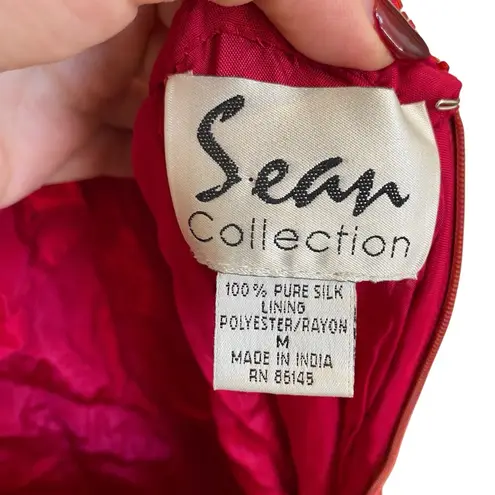 Sean Collection Vintage Red Silk Beaded Gown with Open Back