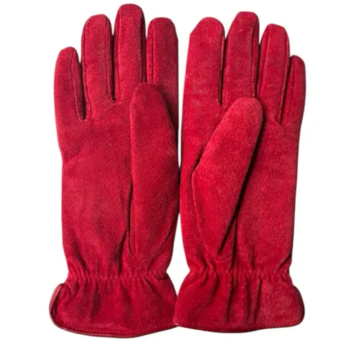 Vintage Red Suede Leather Winter Gloves | Soft Fleece Lining | Fits Large