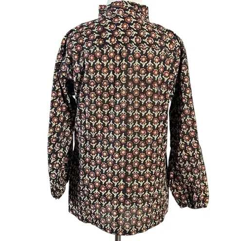 Mod’s Mahal Indian Cotton Block Print Retro 70s Button Down Shirt Size Medium Black