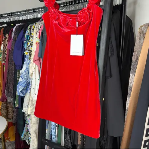 Avec Les Filles Rosette Red Off-the-Shoulder Velvet Minidress