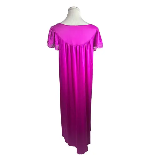SHADOWLINE Nightgown Pink Long Short Sleeve Lace Trim Women's Sz XL Vintage