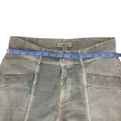 Sundance Catalog Mint Green Linen blend Cropped Lace Accent Pants Comfy 4 Petite