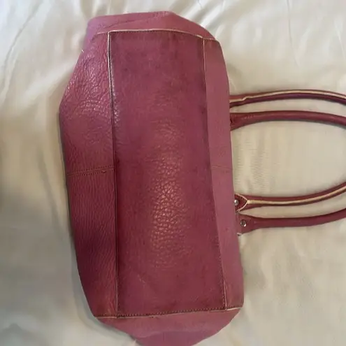 Levenger leather handbag satchel lavender with white piping clean inside EUC Purple - Image 13