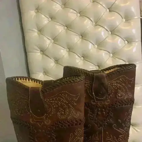 Corral  Whip Stitch Brass Studded 15" Tall Knee-High Harness Boots Sz 8.5.