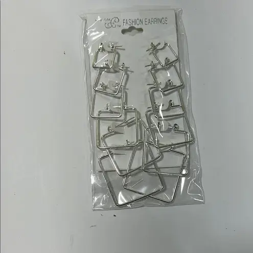 Fashion Jewelry Silver Square Hoop Earrings