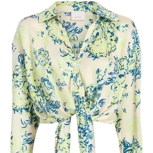 Cinq à Sept Marianna Bouquet-Print Cropped Shirt Blue White Green Size Small
