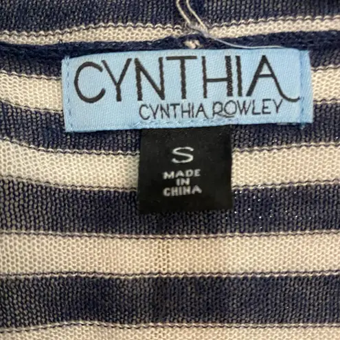 Cynthia Rowley  Navy Blue and White Striped Open 3/4 Length Sleeve Cardigan