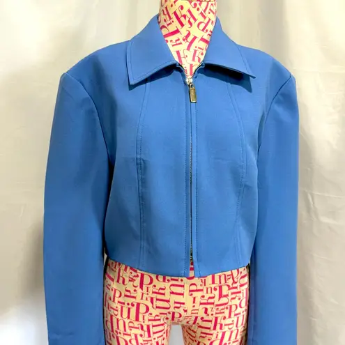 Vintage Y2K Georgiou Studio Blue Cropped Blazer Zipper Jacket Size 10 Office