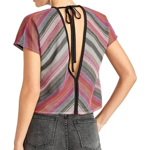 Rachel Roy Purple Black Striped Mariposa Metallic V Neck And Back Top Size S NWT
