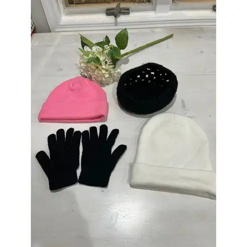 Beanies, Gloves Winter Bundle: Pink Beanie, Soul Sister White Beanie