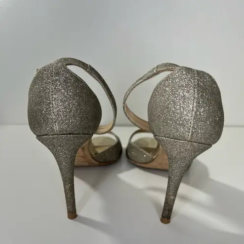 Jimmy Choo Annie D'Orsay Ankle-Strap Glitter Sandals Heels