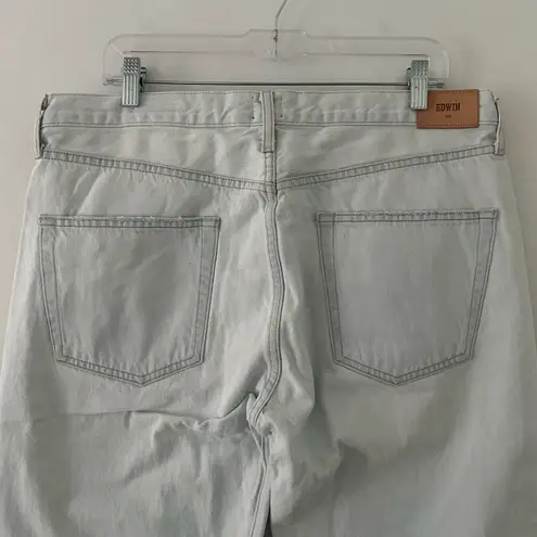 Edwin Women's Cai Straight Leg Distressed Jean High Hopes Light Blue Wash 34 New