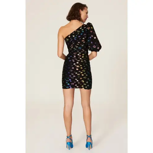 Shoshanna Ronnie Starry Night Black Rainbow Metallic Star One Shoulder Dress 6