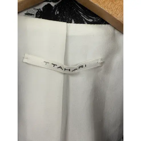 T Tahari Floral Blazer Colorblock Single Button Closure White Black Size 8