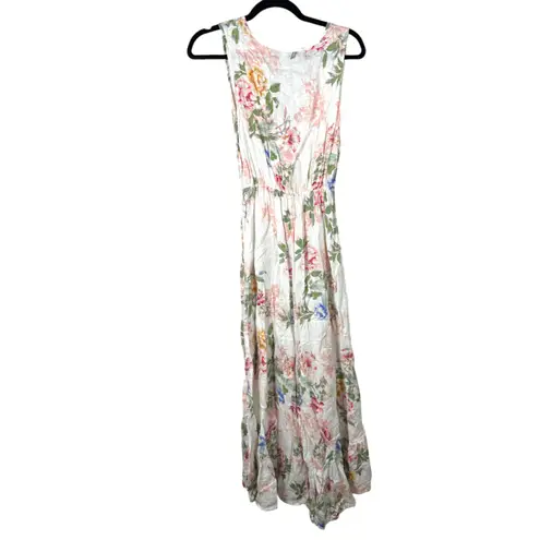 Le Ragazze Italy Linen Floral Boho Cottage High Low Maxi Dress Size Medium