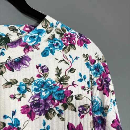 Hunt Club Women's Vintage White Preppy Mock Neck Top - Medium - 1990's Floral