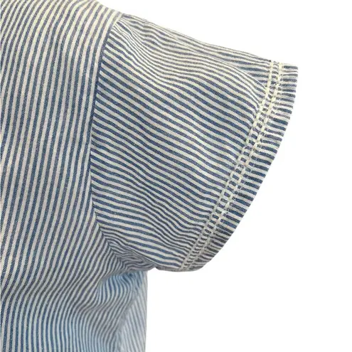 Pomegranate Tie neck pockets 100% cotton blue & white pinstriped shift Small