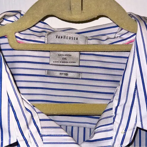 Van Heusen Fitted No-Iron Blue Striped Long-Sleeved Button Down Blouse