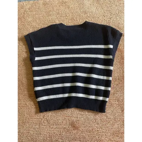 Moon Madison Navy White Striped Sleeveless Knit Sweater Size Small Cotton Blend