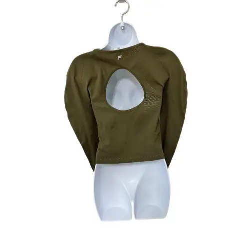 Fabletics  Contour Olive Green Seamless‎ Ribbed Pattern Long Sleeve Crop Top - Image 4