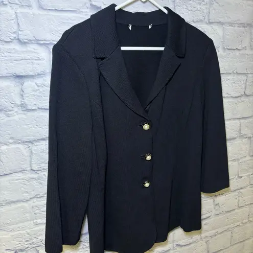 St. John Basics Blazer Jacket Women Black Santana Knit Gold Pearl Button Dog Show